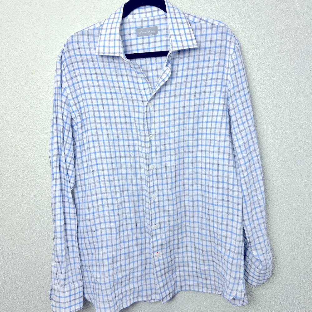 Toscano Firenze 100% Linen Men's plaid long sleeve shirt
